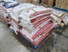 pallet of red mulch