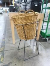 wicker basket on stand