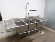 3-compartment sink w/ L & R drainboards & pre-wash sprayer