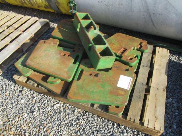 Pallet of John Deere Weights and Bracket