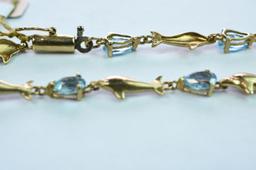 10 KT BRACELET AQUA MARINE DOLPHIN LINKS 4.5 GTW, $285.00 RETAIL VALUE