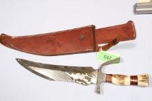 COLT BOWIE DAMASCUS FIXED BLADE KNIFE STAG