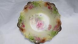 RS Prussia 10" floral bowl w/ Roses decor.