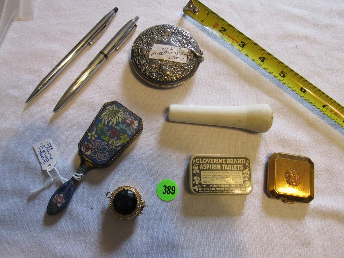 Mixed lot of small collectibles-Vintage DuBarry rouge compact, Cross ball point pen, Papermate ball