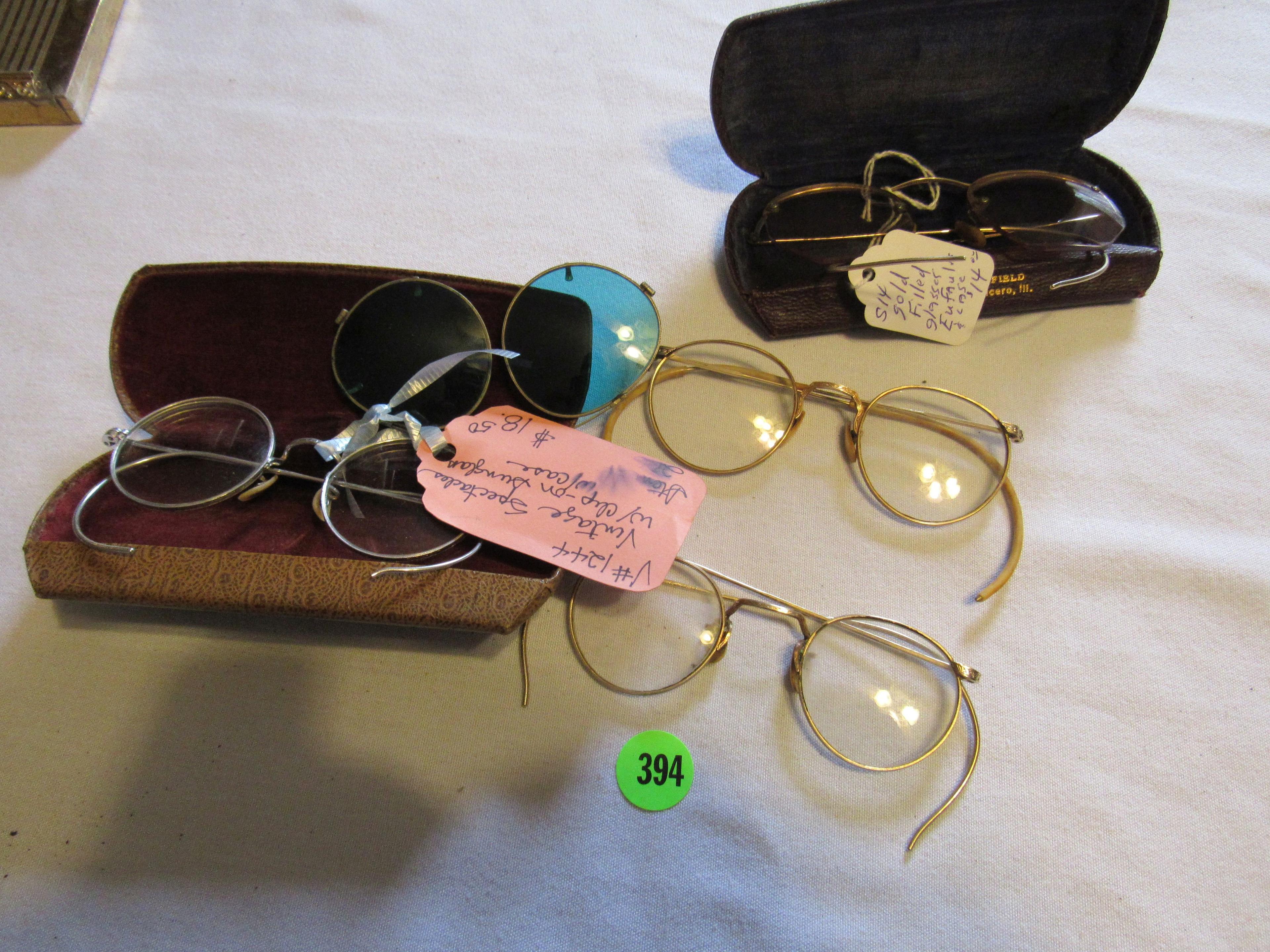 4 pair of vintage spectacles, 1 with clip on sunglasses