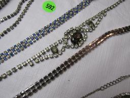 Costume jewelry collection of 16 rhinestone necklaces, 3 bracelets