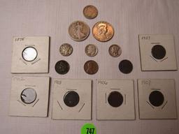 Mixed old coins - Walking Liberty - 1951 Franklin half - 2 Mercury dimes -