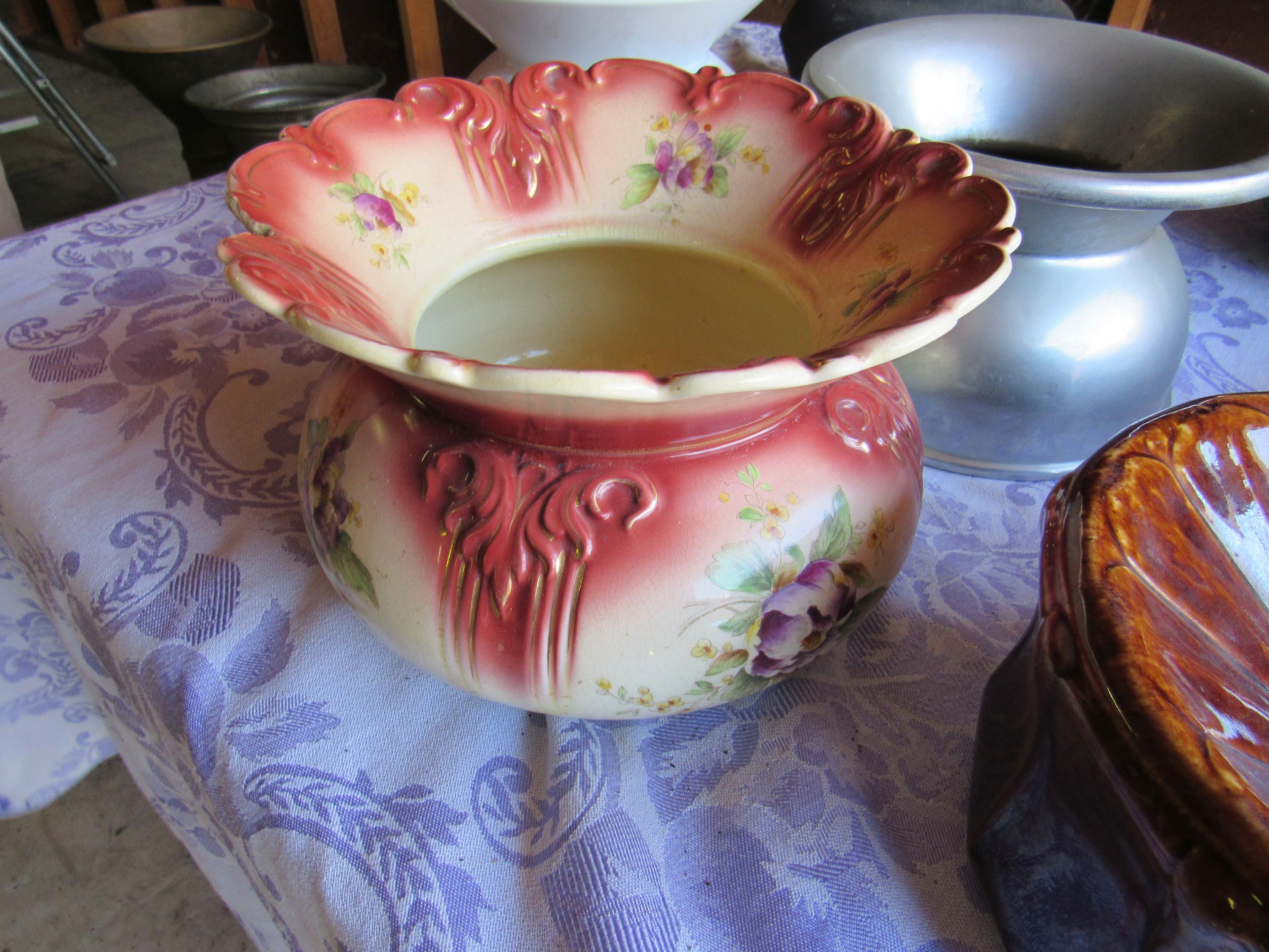 vintage spittoons cuspidors (1) clear glass, (1) nickle plated brass, (1) brass, (5) china, (3) cast