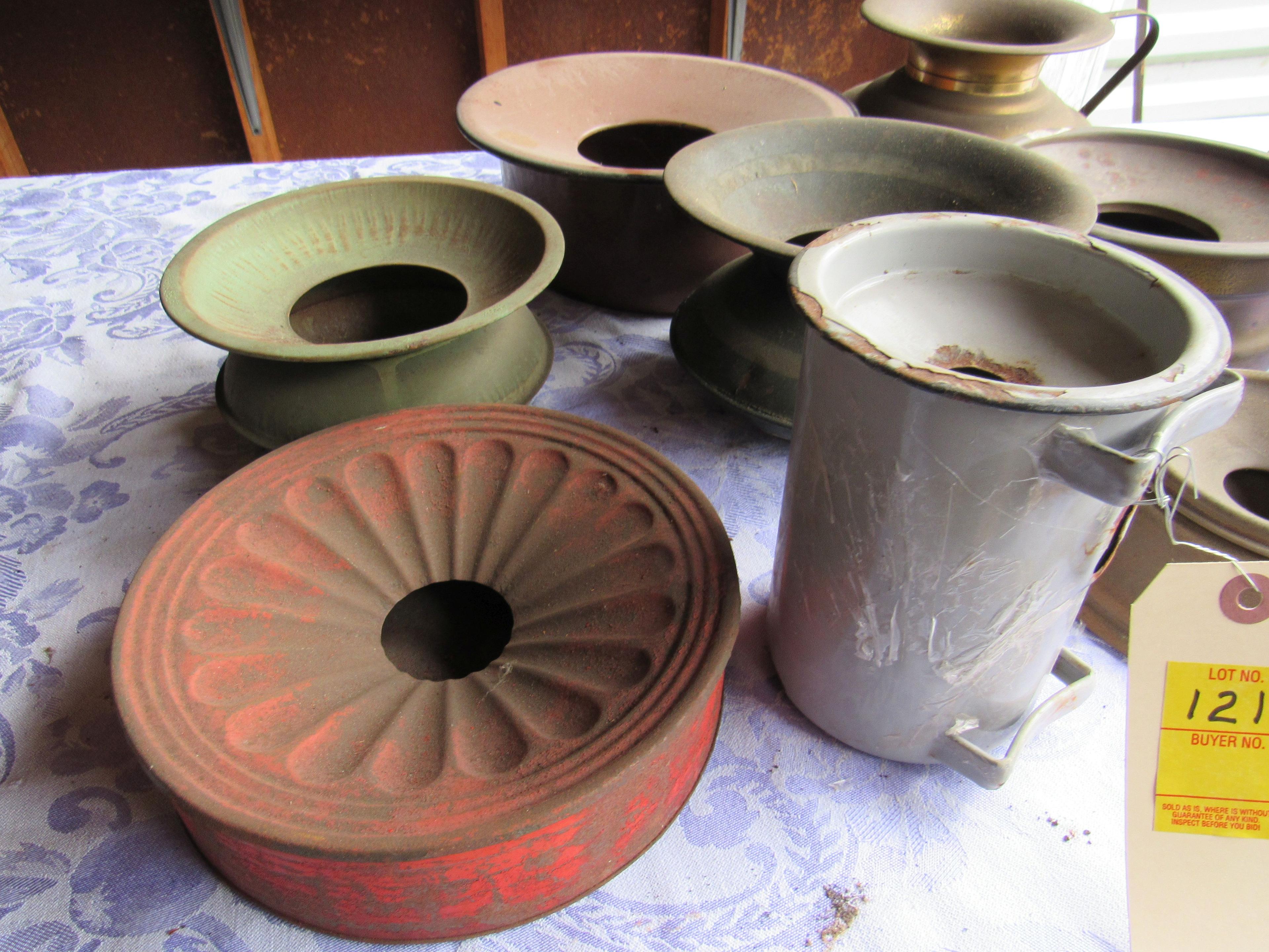 mixed spittoons (5) brass, (2) porcelainware, (3) galvanized tin