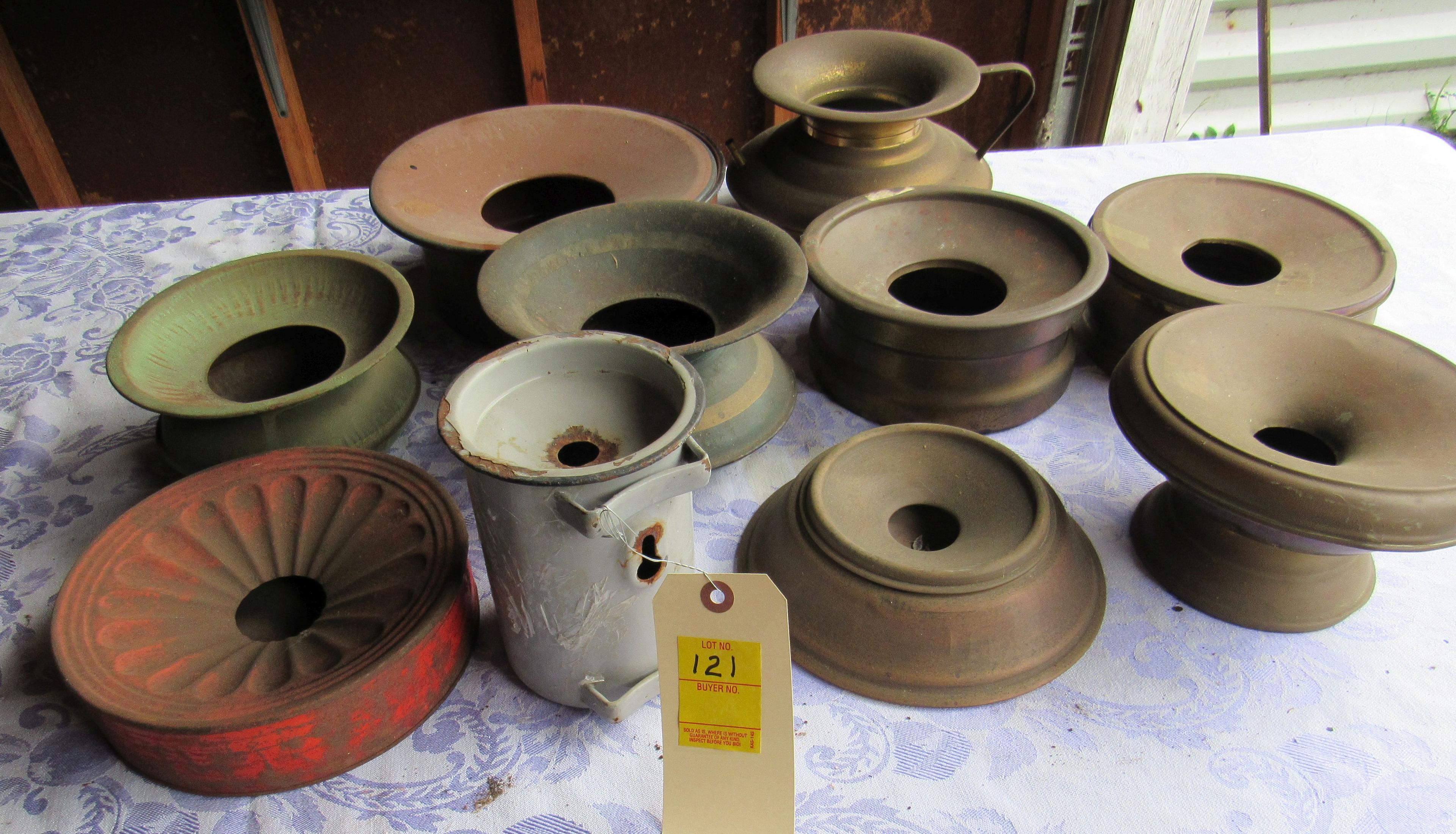 mixed spittoons (5) brass, (2) porcelainware, (3) galvanized tin