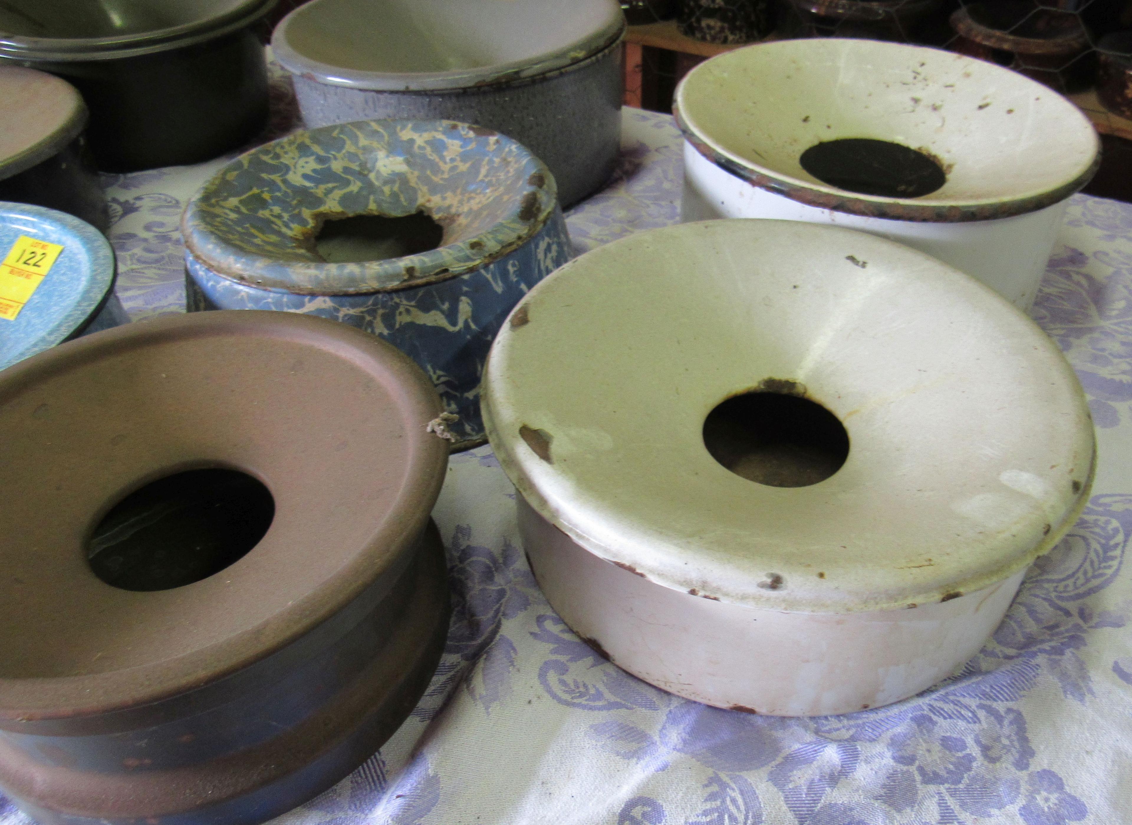 vintage spittoons (8) porcelainware, (1) nickle, (1) brass