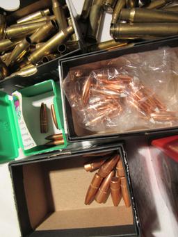 Bullets & Cartridges, Leads - Box of used brass cartridges, full box of 44 cal bullets, full box of