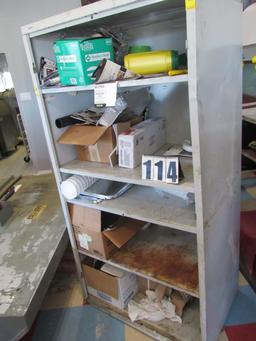 steel supplies cabinet with paper and plastic goods 4' x 6'