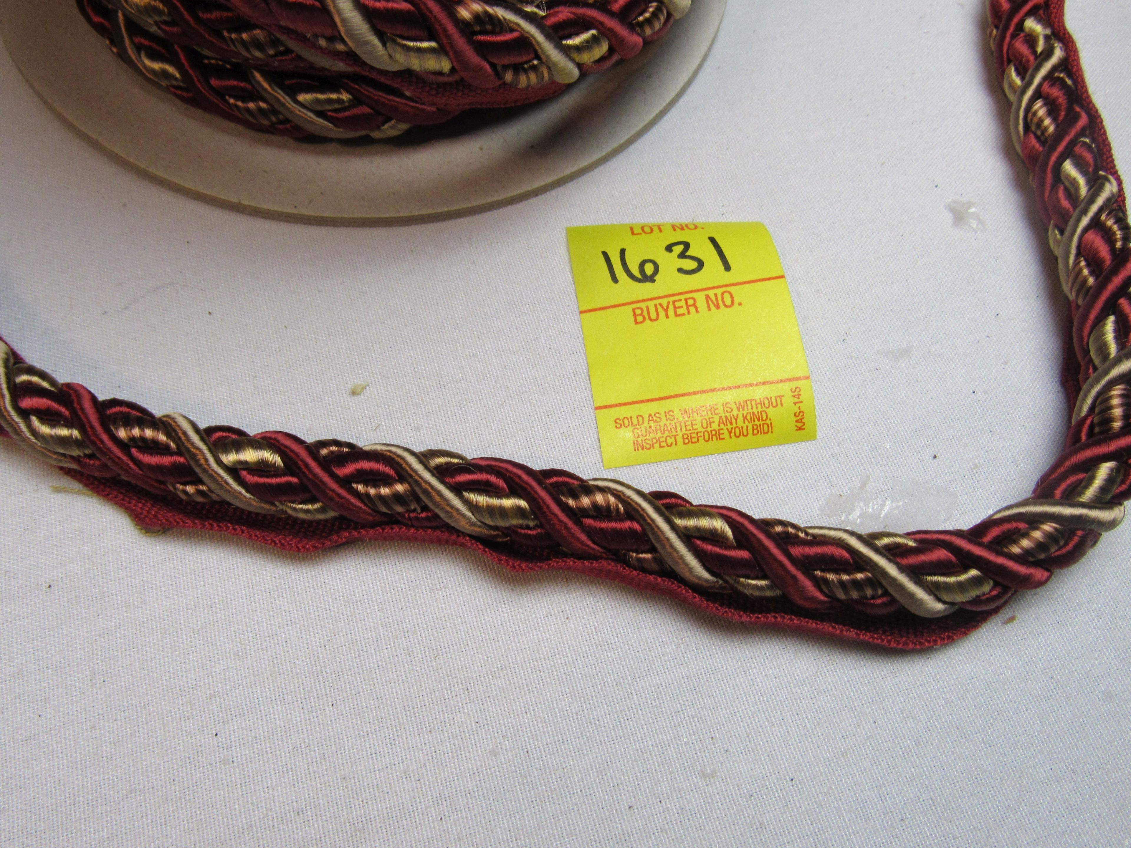 Baroque 7/16"  fabric trim cord with lip  0716BL color 8613 by the yard (maroon gold)