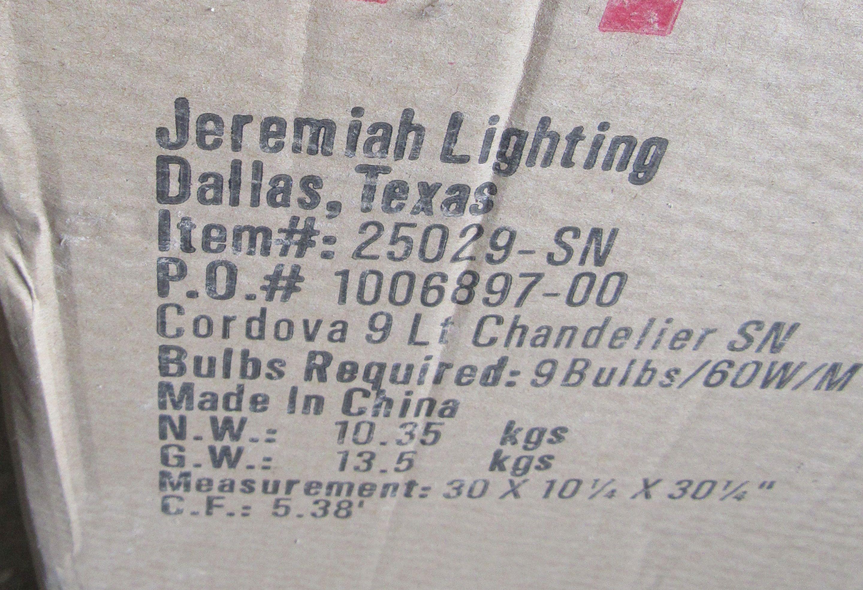 Jeremiah Lighting 9-light Chandelier #25029-SN