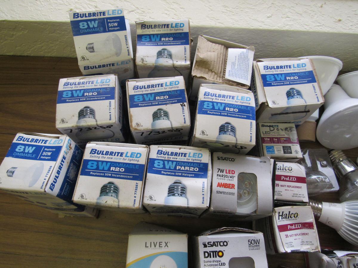 50+ new LED bulb assortment both loose and packaged some packages in rough shape