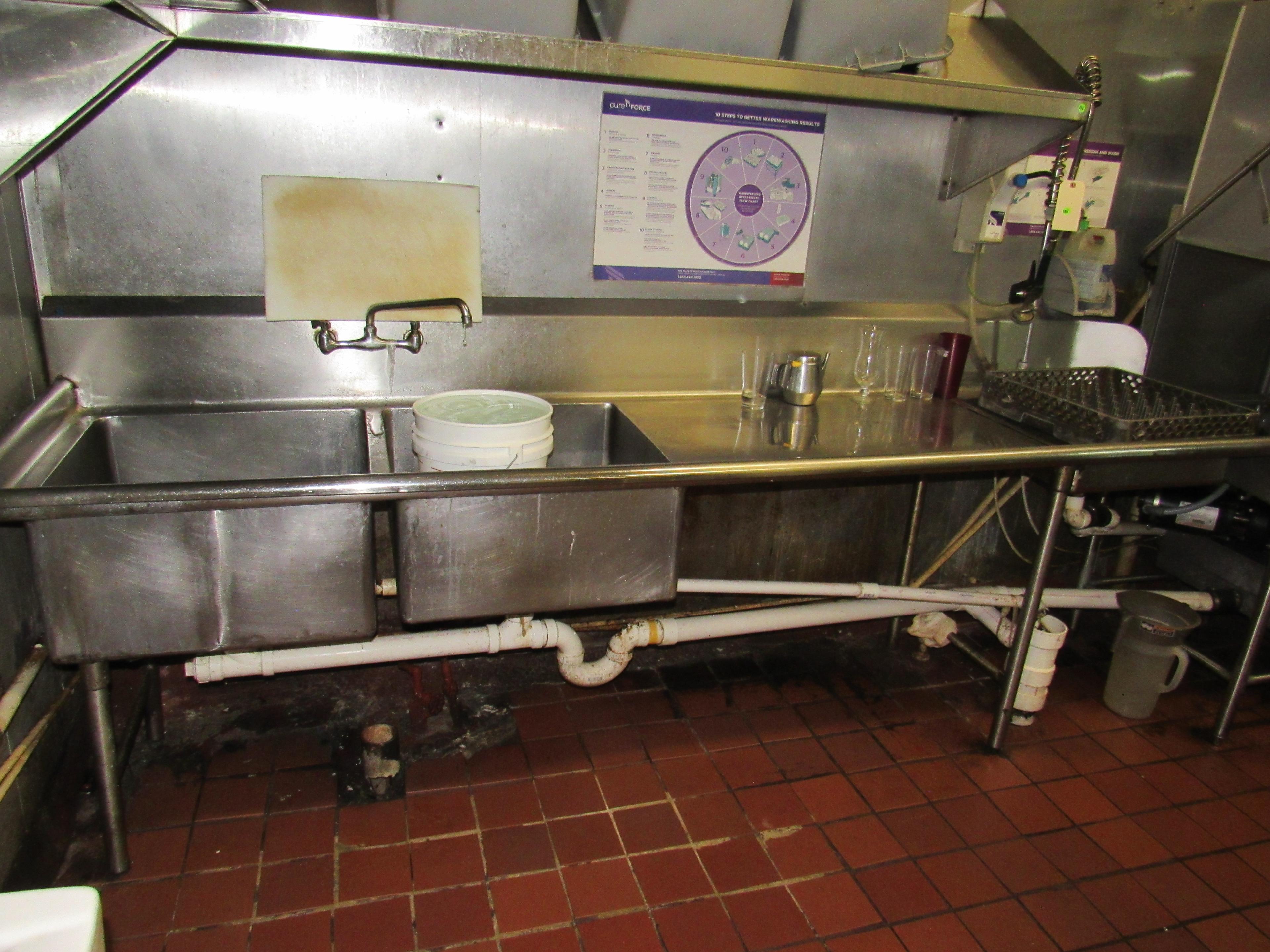 dish washing sink with spray valve and 2 mixing valves 11' long 30" deep