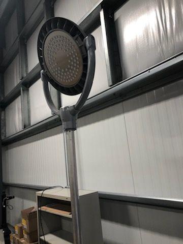 LED floodl ight mounted on stand with castors used as work light 9ft high 22” diameter  works great