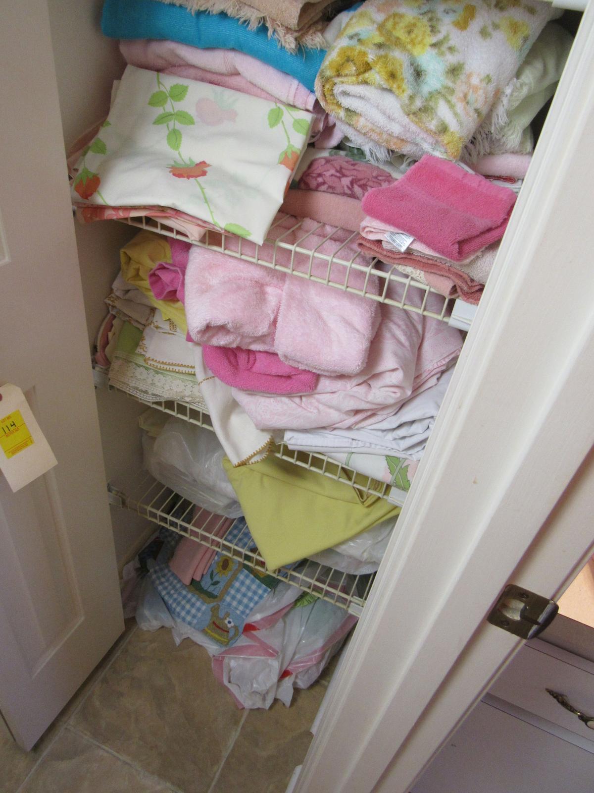 towels, sheets, linens in hall closet
