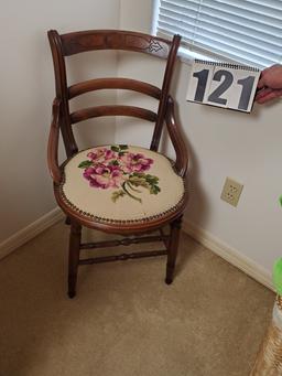 mahogany framed parlor chair with needle point seat