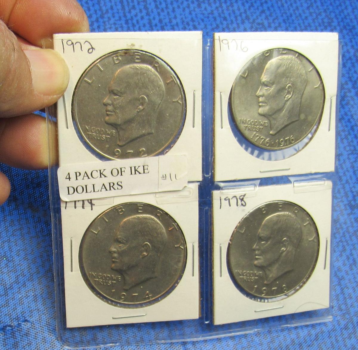 Ike dollars  1972, 1974, 1976, 1978 jacketed