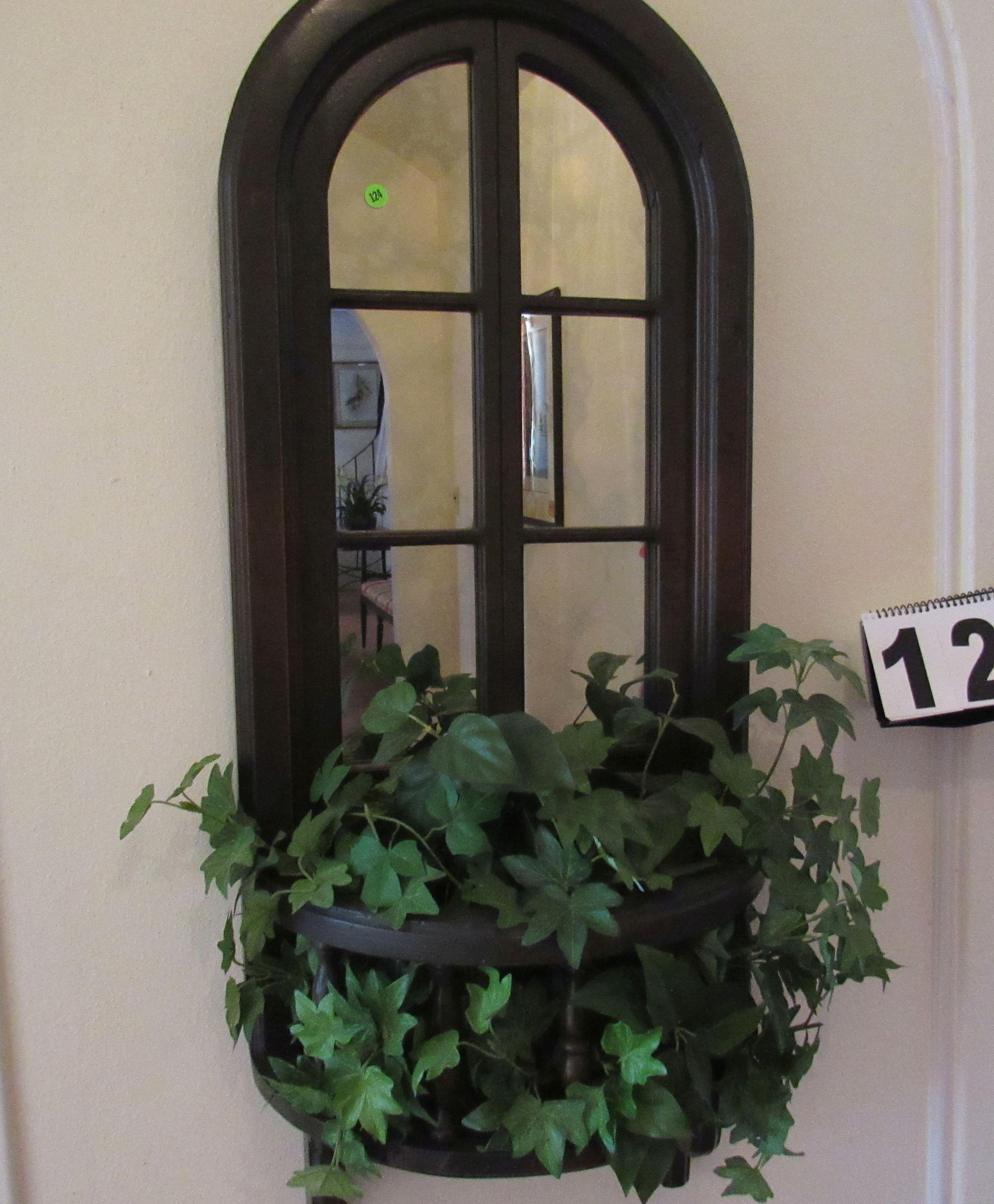 window mirror with artificial greenery walnut finish frame 16" x 48"