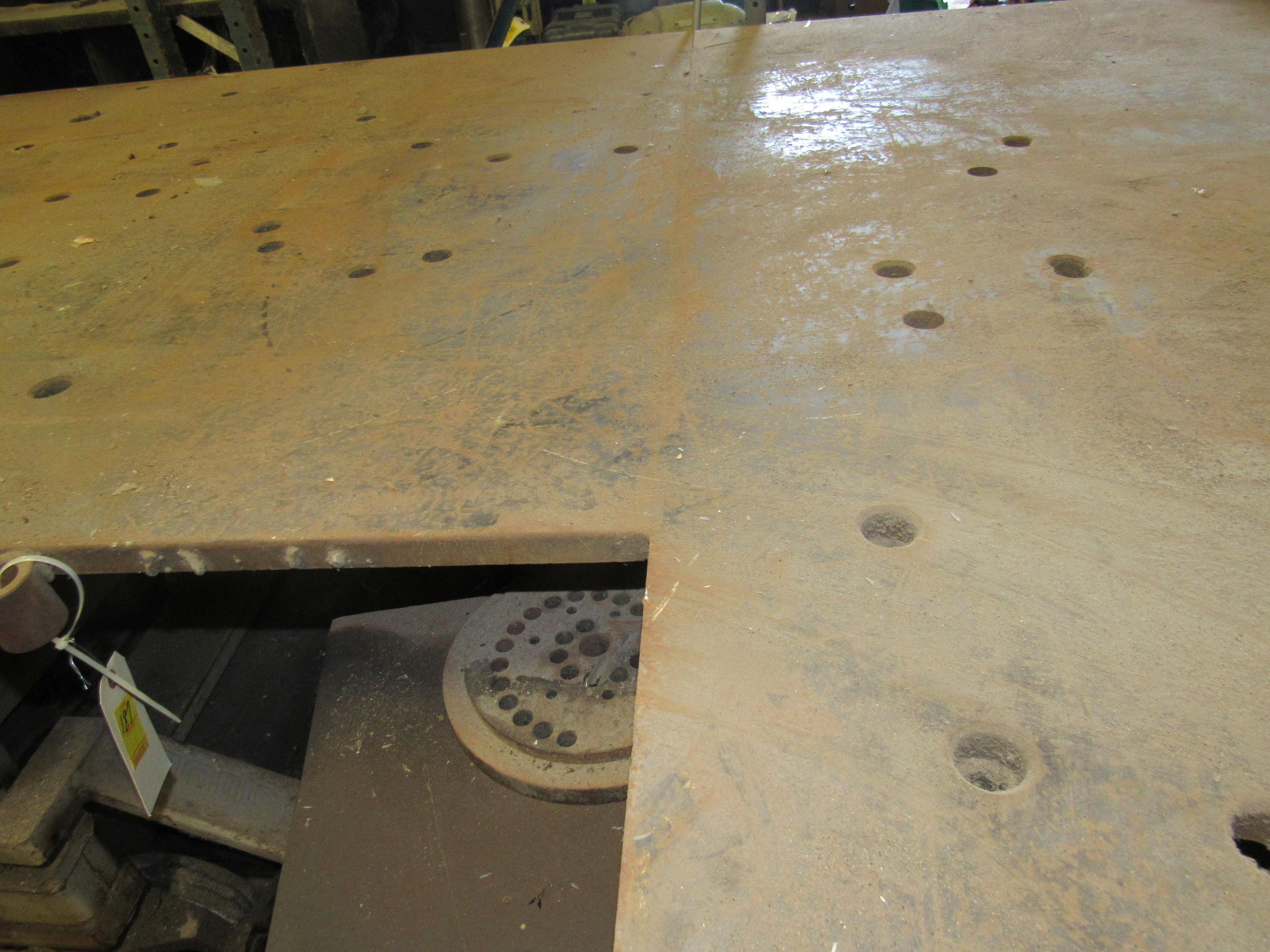 three  welding tables fastened together can be separated 1" thick steel tops (larger table 94" x 112