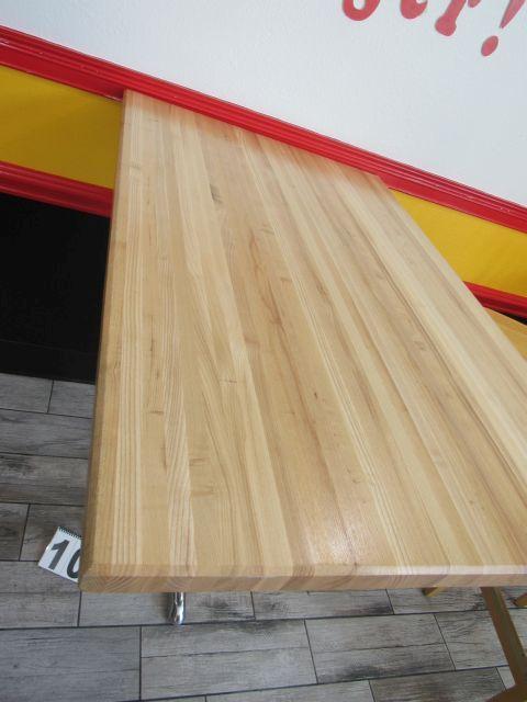 high top wooden tables w/ chrome bases 30" W x 48" L x 43" H