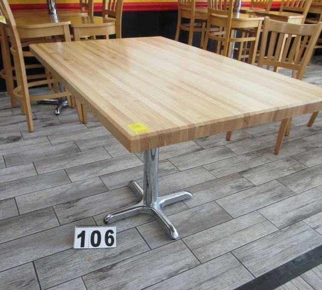 wooden tables w/ chrome bases 30" W x 48" L