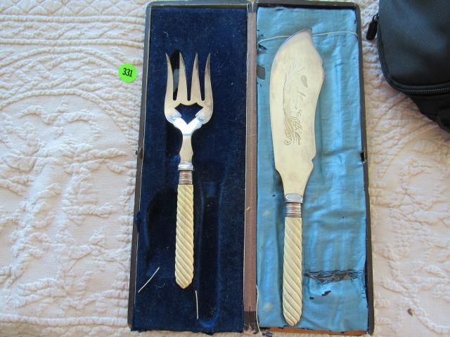 silver plated carving knife and serving fork set  in case