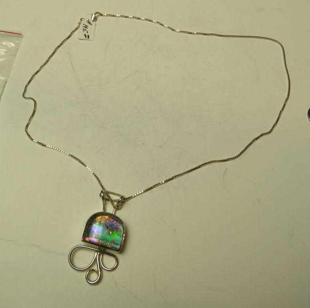 Sterling w/dichroic glass pendant on 22" sterling box chain