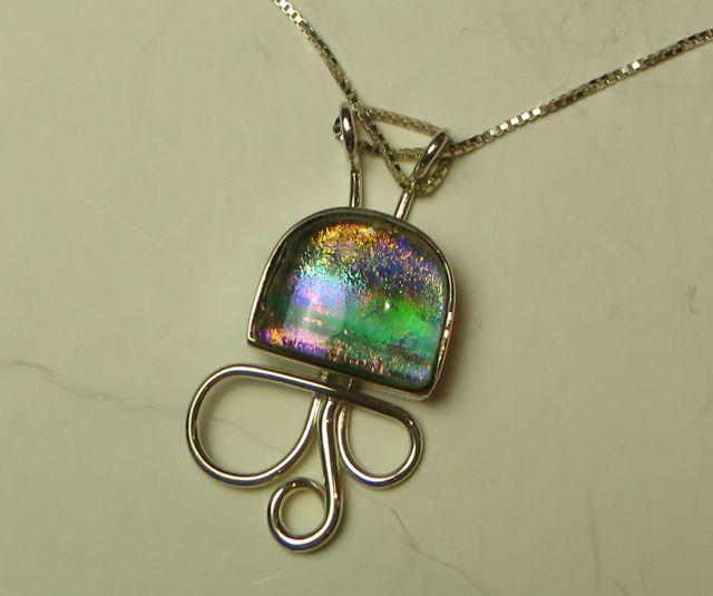 Sterling w/dichroic glass pendant on 22" sterling box chain