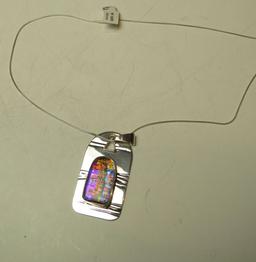 Sterling frame w/keyhole & dichroic glass on 20" sterling chain