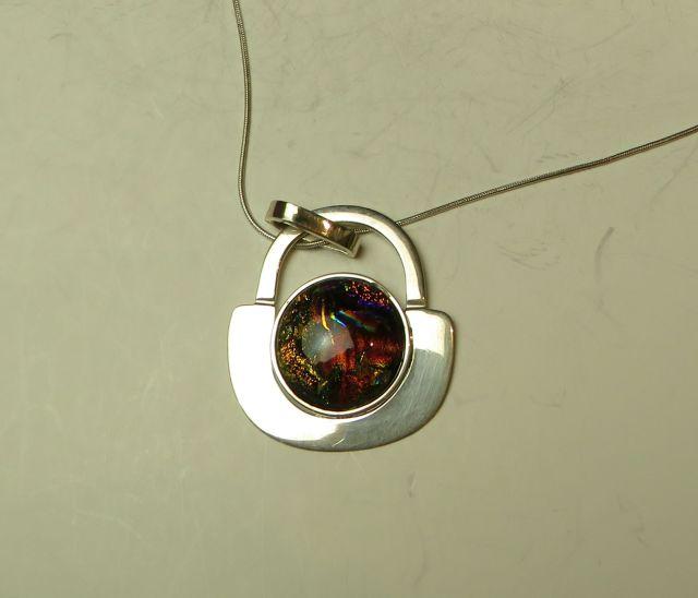Dichroic in sterling basket on 20" sterling chain