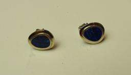 Sterling & 18K bezel blue opal post earrings