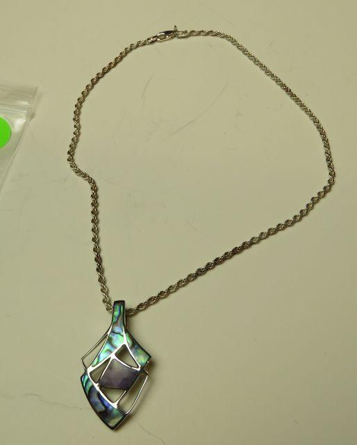 Abalone slider in sterling setting on 16" sterling chain