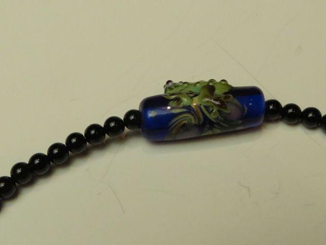 17" Frog on a log necklace w/onyx bead & sterling toggle clasp