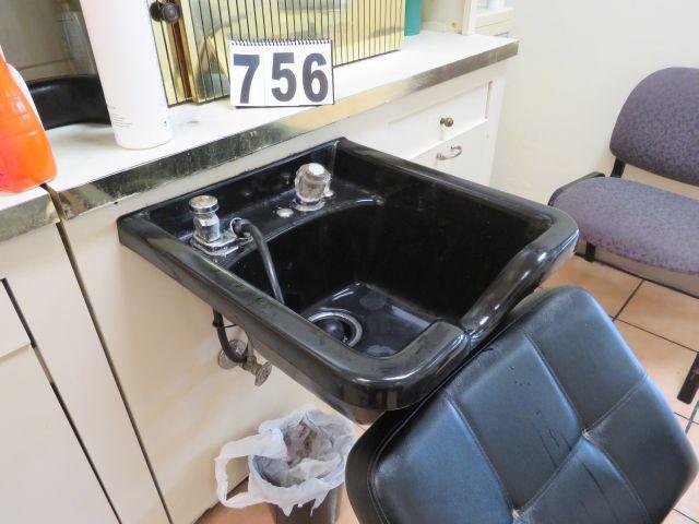 black hair wash sinks with mixing valve and spray nozzle