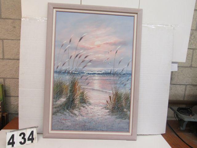 Framed Gecle'e Canvas  Beach Scene  40 1/2" x 29"