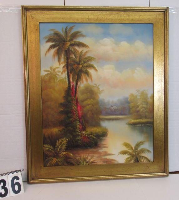 Framed Gecle'e Print on Canvas  Palm by River  36 1/4" x 30 1/4"