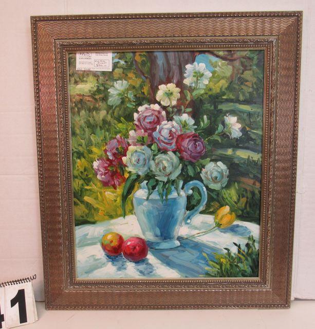 Framed Oil on Canvas  Wild Rose Bouquet  30 1/4" x 26 1/4"