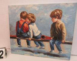 Oil on Canvas  (unframed)  Matted Boys Secret  20" x 24"
