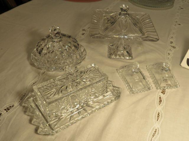 group of 6 lidded crystal and cut glass candy dishes