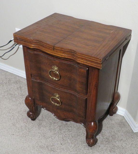 walnut finished lamp chest with 2 drawers