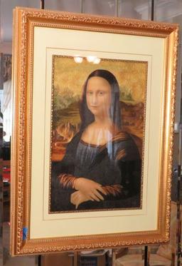 framed embroidered silk portrait "Mona Lisa"