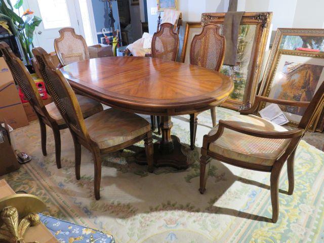 dining table with 6 matching chairs and extension leaf