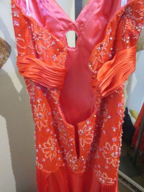 Party Time, size 8,  hand-beaded dress, halter style, coral color.  Perfect for cruise or prom.  Dre