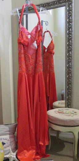 Party Time, size 8,  hand-beaded dress, halter style, coral color.  Perfect for cruise or prom.  Dre