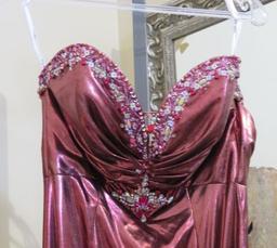 Party Time, size 8,  hand-beaded, strapless burgundy dress.  Perfect for cruise or prom.  Dress fits