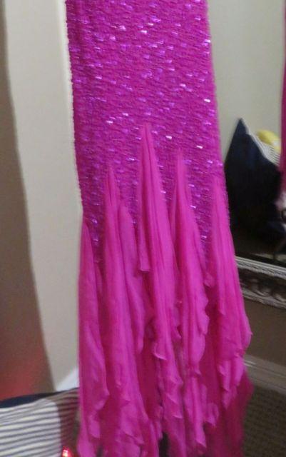 Hand-made, size M 7/8, Scala hot pink beaded dress.  Perfect for any formal event.  Very elegant New